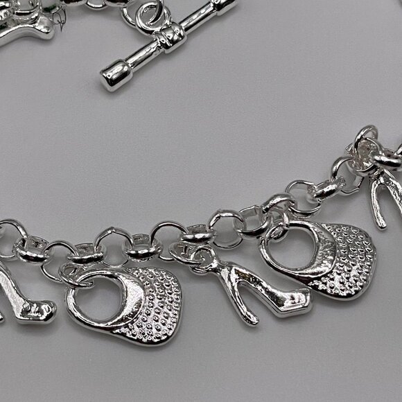 Silver Tone Purses and High Heels Charm Chain Bracelet #1130 - Picture 6 of 6